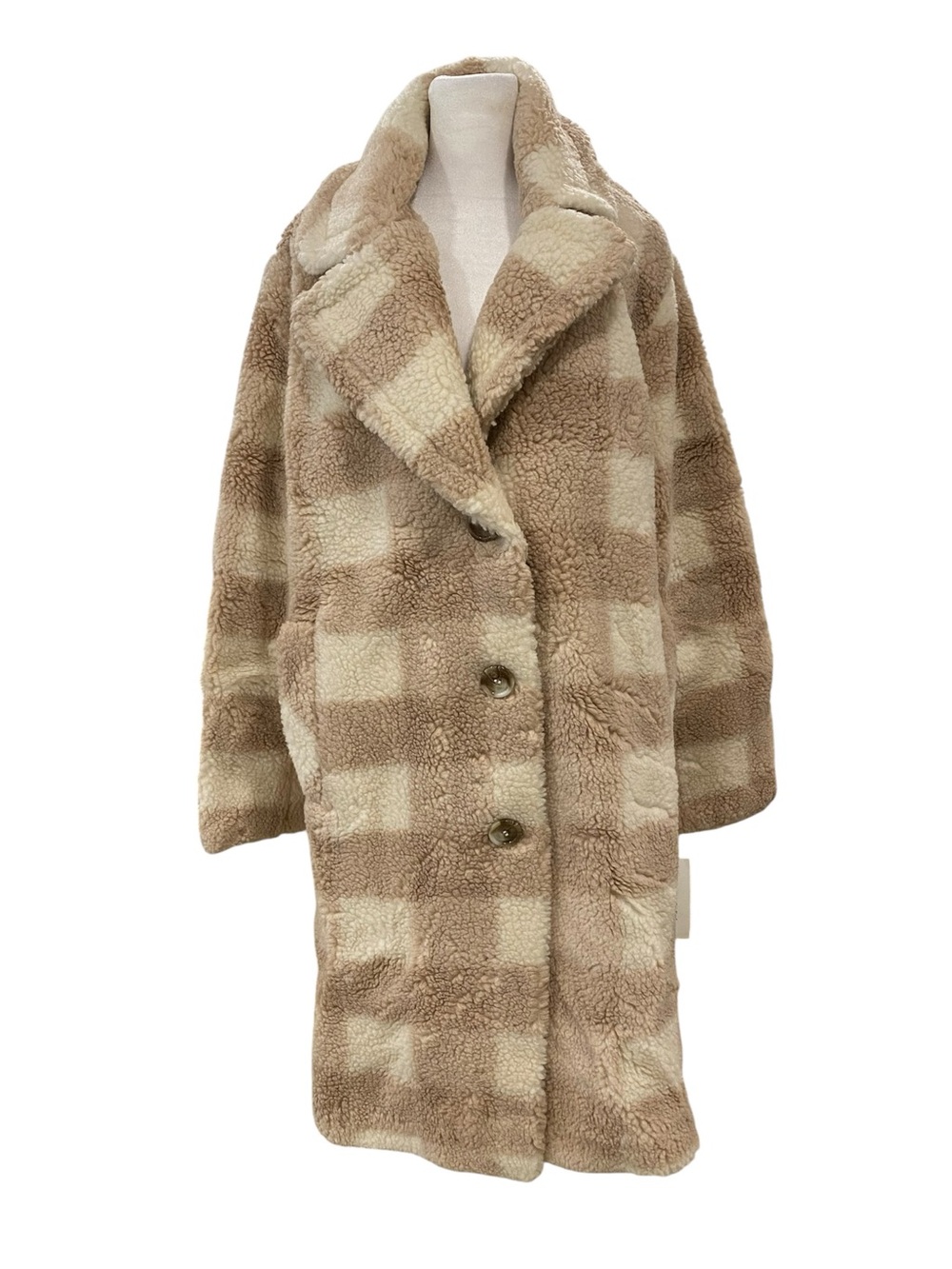 Bernardo Plaid Nude Faux Fur Coat